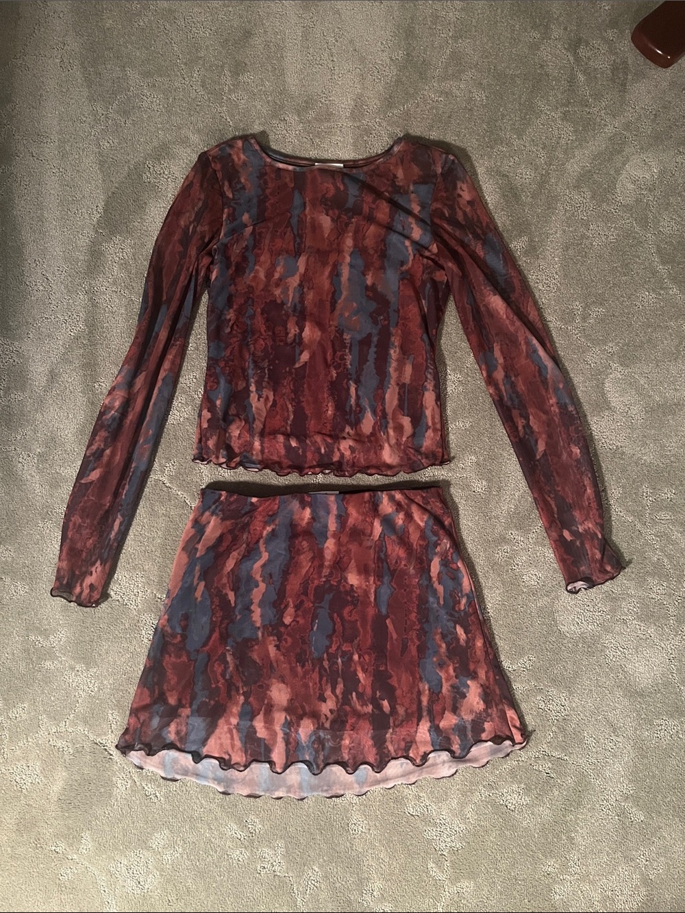 Sky to Moon Two-Piece Sheer Set in Rust & Slate Blue